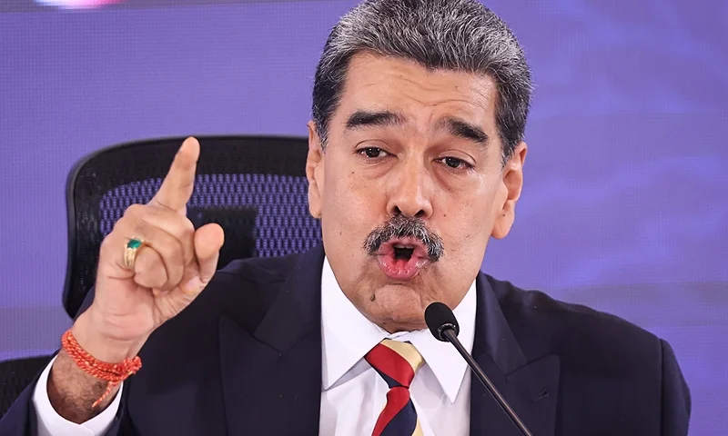 CARACAS, VENEZUELA - SEPTEMBER 01: President of Venezuela Nicolás Maduro speaks during a press conference at Hotel Melia Caracas on September 01, 2025 in Caracas, Venezuela. (Photo by Jesus Vargas/Getty Images)