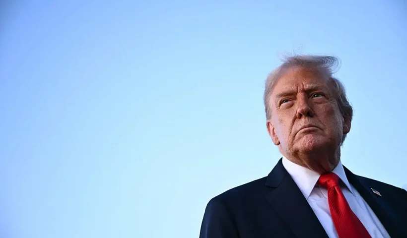 US President Donald Trump speaks to reporters after stepping off Air Force One upon returning to Joint Base Andrews in Maryland on September 7, 2025. Trump is returning from New York where he attended the US open men's final. (Photo by Mandel NGAN / AFP) (Photo by MANDEL NGAN/AFP via Getty Images)