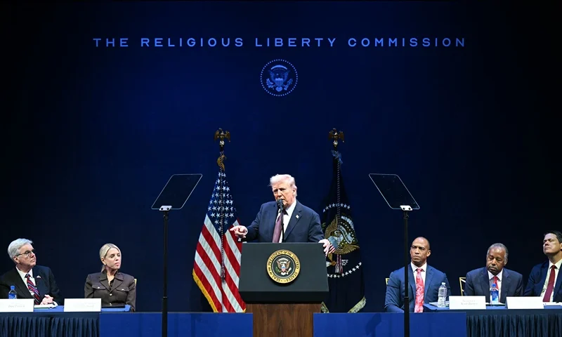US President Donald Trump speaks during a meeting on religious liberty in education at the Museum of the Bible in Washington, DC, on September 8, 2025. (Photo by SAUL LOEB / AFP) (Photo by SAUL LOEB/AFP via Getty Images)