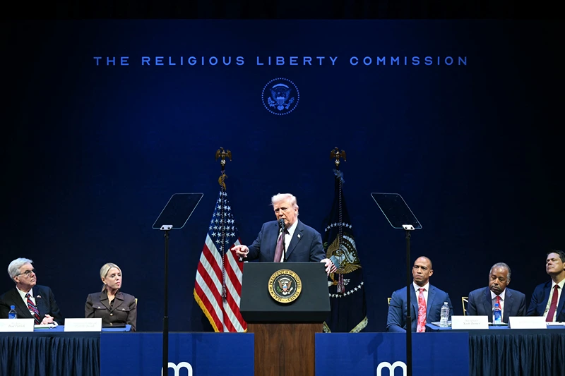US President Donald Trump speaks during a meeting on religious liberty in education at the Museum of the Bible in Washington, DC, on September 8, 2025. (Photo by SAUL LOEB / AFP) (Photo by SAUL LOEB/AFP via Getty Images)