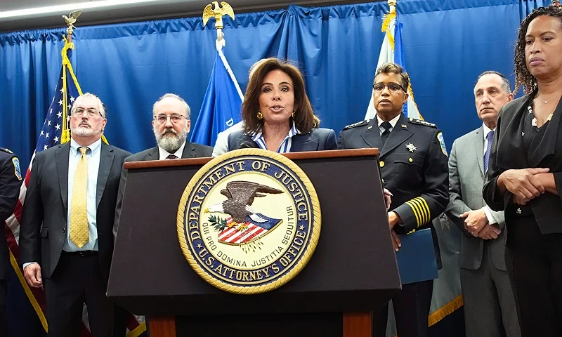 WASHINGTON, DC - SEPTEMBER 05: U.S. Attorney Jeanine Pirro (C), joined by Washington, DC Mayor Muriel Bowser (R) and local and federal law enforcement officials, speaks at a press conference announcing arrests in the murder of Congressional intern Eric Tarpinian-Jachym, at the U.S. Attorney's Office on September 05, 2025 in Washington, DC. Pirro announced that two 17-year-olds have been arrested and a third arrest is pending. (Photo by Kevin Dietsch/Getty Images)