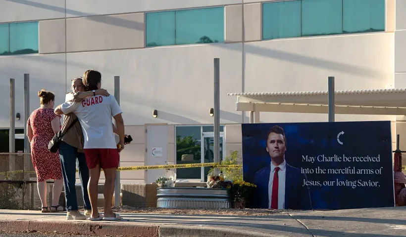 PHOENIX, ARIZONA - SEPTEMBER 10: Arizonans mourn Turning Point USA Founder Charlie Kirk outside of the Turning Point USA headquarters on September 10, 2025 in Phoenix, Arizona. (Photo by Rebecca Noble/Getty Images)