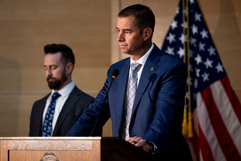OREM, UTAH - SEPTEMBER 11: Utah Department of Public Safety commissioner Beau Mason, right, stands with FBI Special Agent in Charge Robert Bohls during a press conference to give an update on the search for the man who killed political activist Charlie Kirk on September 11, 2025 in Orem, Utah. Authorities are still searching for the person who shot and killed Kirk at an event on the campus on Wednesday. (Photo by Michael Ciaglo/Getty Images)