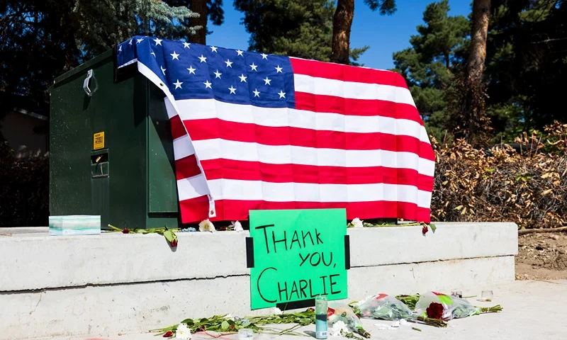 OREM, UTAH - SEPTEMBER 11: A police officer walks out of a building at Utah Valley University as authorities investigate the fatal shooting of political activist Charlie Kirk on September 11, 2025 in Orem, Utah. Authorities have released a "person of interest" as they search for the suspect who shot and killed Kirk, founder of Turning Point USA, while he was speaking at an event for his "American Comeback Tour". (Photo by Michael Ciaglo/Getty Images)