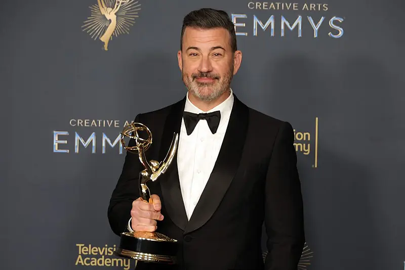Jimmy Kimmel attends the 2025 Creative Arts Emmy Awards at Peacock Theater on September 07, 2025 in Los Angeles, California. (Photo by Kevin Winter/Getty Images)