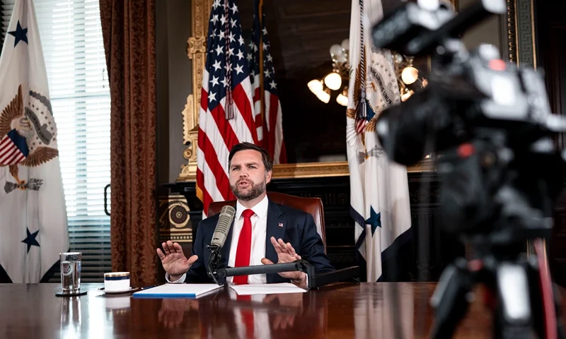 WASHINGTON, DC - SEPTEMBER 15: U.S. Vice President JD Vance hosts a podcast episode of 'The Charlie Kirk Show' following the assassination of the show's namesake, at the White House on September 15, 2025 in Washington, DC. Tyler Robinson is accused of fatally shooting Charlie Kirk, CEO and co-founder of Turning Point USA, while he was speaking at an event for his "American Comeback Tour" on the campus of Utah Valley University. (Photo by Doug Mills-Pool/Getty Images)