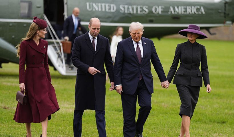 WINDSOR, ENGLAND - SEPTEMBER 17: (L-R) Catherine, Princess of Wales and William, Prince of Wales receive US President Donald Trump and First Lady Melania Trump at Windsor Castle on September 17, 2025 in Windsor, England. (Photo by Aaron Chown - WPA Pool/Getty Images)
