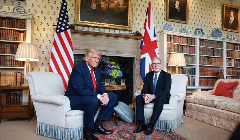 AYLESBURY, ENGLAND - SEPTEMBER 18: U.S. President Donald Trump and British PM Keir Starmer hold a bilateral meeting at Chequers during a state visit on September 18, 2025 in Aylesbury, England. This is the final day of President Trump’s second UK state visit, with the previous one taking place in 2019 during his first presidential term. (Photo by Ian Vogler - WPA Pool/Getty Images)