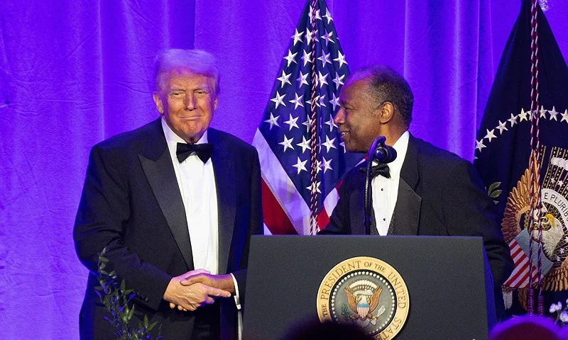 MOUNT VERNON, VIRGINIA - SEPTEMBER 20: U.S. President Donald Trump and former United States Secretary of Housing and Urban Development Ben Carson attend the American Cornerstone Institute Founders' Dinner on September 20, 2025 in Mount Vernon, Virginia. (Photo by Tasos Katopodis/Getty Images)