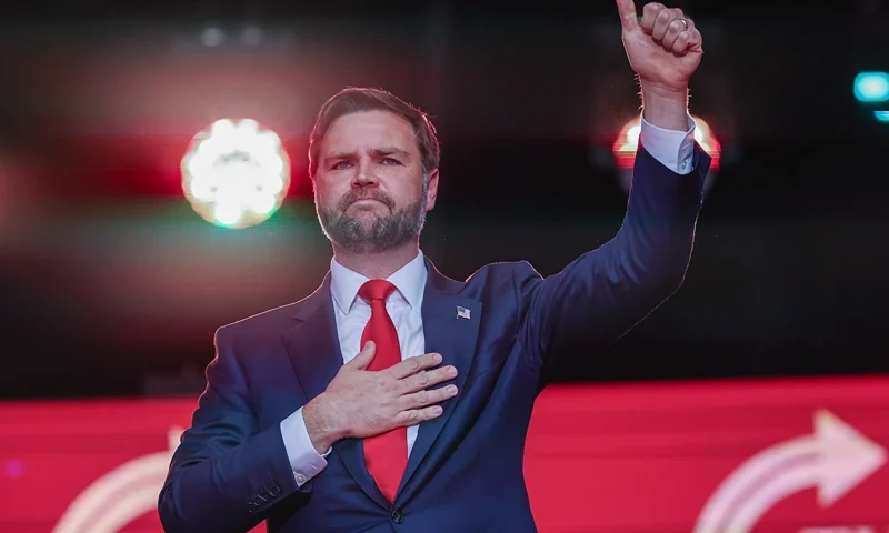 GLENDALE, ARIZONA - SEPTEMBER 21: U.S. Vice President JD Vance gestures as he stands on stage during the memorial service for political activist Charlie Kirk at State Farm Stadium on September 21, 2025 in Glendale, Arizona. Kirk, the CEO and co-founder of Turning Point USA, was shot and killed on September 10th while speaking at an event during his "American Comeback Tour" at Utah Valley University. (Photo by Win McNamee/Getty Images)