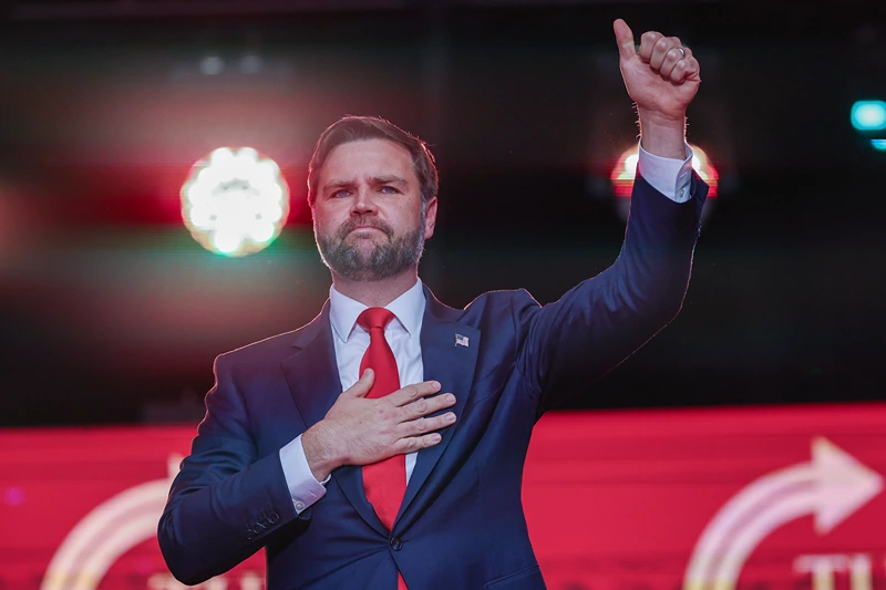 GLENDALE, ARIZONA - SEPTEMBER 21: U.S. Vice President JD Vance gestures as he stands on stage during the memorial service for political activist Charlie Kirk at State Farm Stadium on September 21, 2025 in Glendale, Arizona. Kirk, the CEO and co-founder of Turning Point USA, was shot and killed on September 10th while speaking at an event during his "American Comeback Tour" at Utah Valley University. (Photo by Win McNamee/Getty Images)