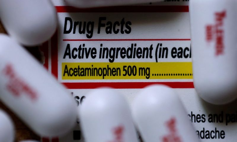 SAN ANSELMO, CALIFORNIA - SEPTEMBER 23: In this photo illustration, Acetaminophen, the active ingredient in Tylenol, is listed on a package of Tylenol on September 23, 2025 in San Anselmo, California. The Trump administration linked Tylenol use during pregnancy to autism during a White House press conference yesterday. (Photo Illustration by Justin Sullivan/Getty Images)