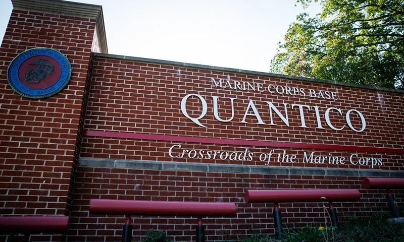 QUANTICO, VIRGINIA - SEPTEMBER 28: The sign for Marine Corps Base Quantico is seen outside of the main gate on September 28, 2025 in Quantico, Virginia. According to reports, Several hundred of the U.S. military's top generals and admirals have been ordered to Marine Corps Base Quantico in Virginia for a rare in person meeting this week so U.S. Secretary of War Pete Hegseth can brief the senior officers in person on the warrior ethos that he envisions for the armed forces moving forward. (Photo by Samuel Corum/Getty Images)