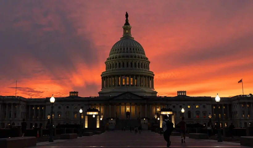 A view of the U.S. Capitol is seen at sunset on September 30, 2025, in Washington, DC. Lawmakers face a looming deadline to reach a bipartisan funding agreement before midnight, or risk triggering a federal government shutdown. (Photo by Mehmet Eser / Middle East Images via AFP) (Photo by MEHMET ESER/Middle East Images/AFP via Getty Images)