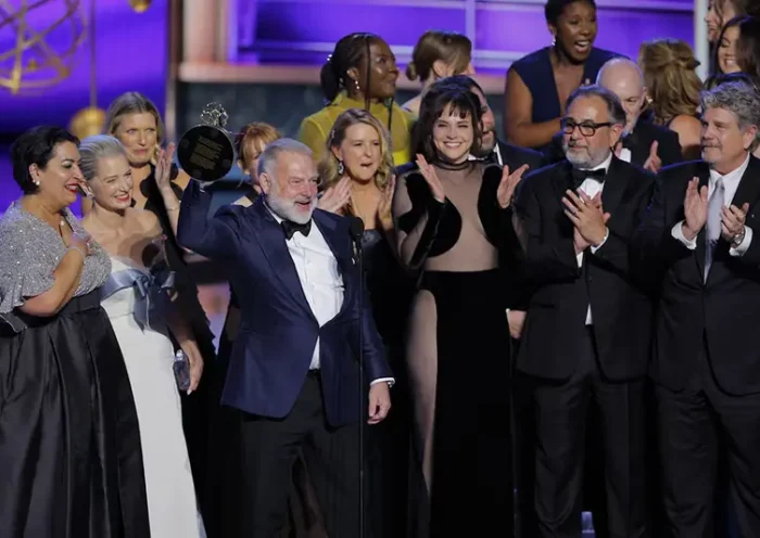 Producer R. Scott Gemmill accepts the Outstanding Drama Series award for "The Pitt" at the 77th Primetime Emmy Awards in Los Angeles, California, U.S., September 14, 2025. REUTERS/Mike Blake