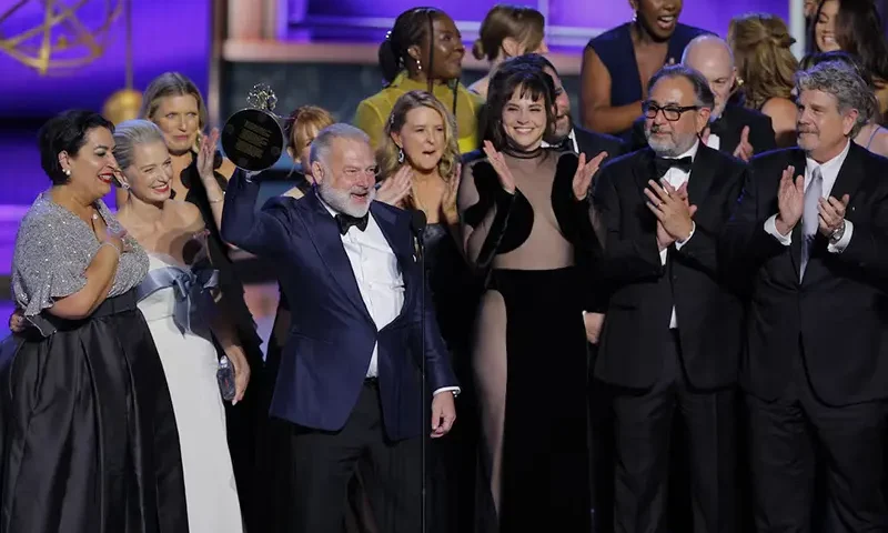 Producer R. Scott Gemmill accepts the Outstanding Drama Series award for "The Pitt" at the 77th Primetime Emmy Awards in Los Angeles, California, U.S., September 14, 2025. REUTERS/Mike Blake