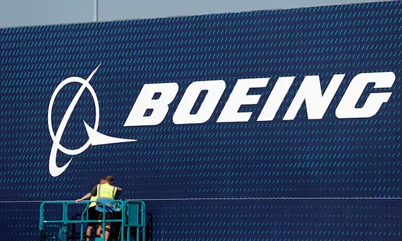 A Boeing logo is seen before the opening of the 55th International Paris Airshow at Le Bourget Airport near Paris, France, June 13, 2025. REUTERS/Benoit Tessier/File Photo