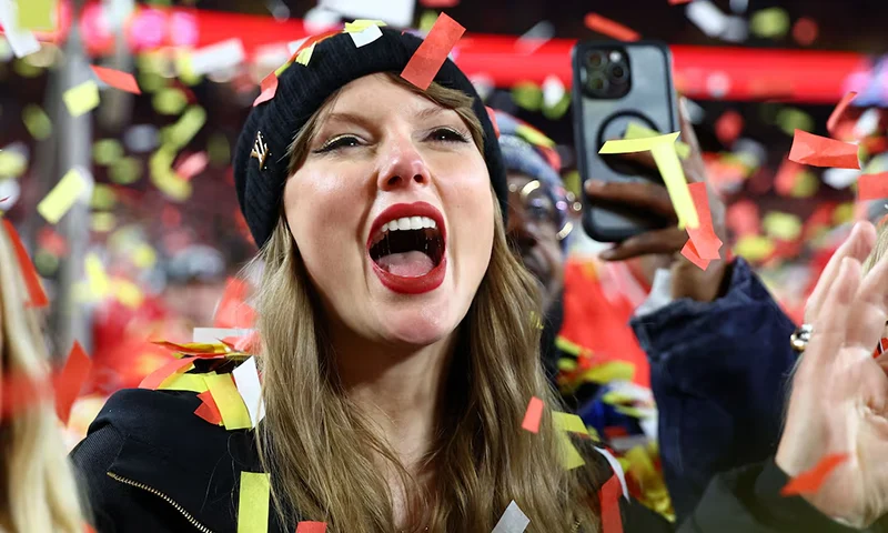 Taylor Swift reacts after the AFC Championship game against the Buffalo Bills at GEHA Field at Arrowhead Stadium. Mandatory Credit: Mark J. Rebilas-Imagn Images