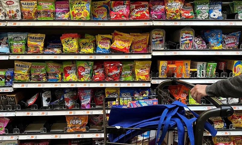 Candy is displayed for sale, as U.S. Health and Human Services (HHS) Secretary Robert F. Kennedy, Jr., along with FDA Commissioner Marty Makary, announce the FDA's intent to remove from the U.S. food supply "petroleum-based synthetic" food dyes, which are present in numerous foods such as breakfast cereals, candy, snacks, and beverages, at a grocery store in Medford, Massachusetts, U.S., April 22, 2025. REUTERS/Brian Snyder/File Photo