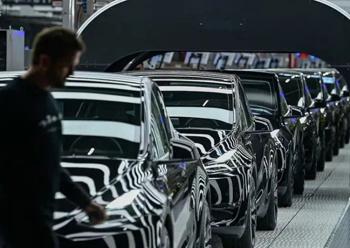 Model Y cars are pictured during the opening ceremony of the new Tesla Gigafactory for electric cars in Gruenheide, Germany, March 22, 2022. Patrick Pleul/Pool via REUTERS