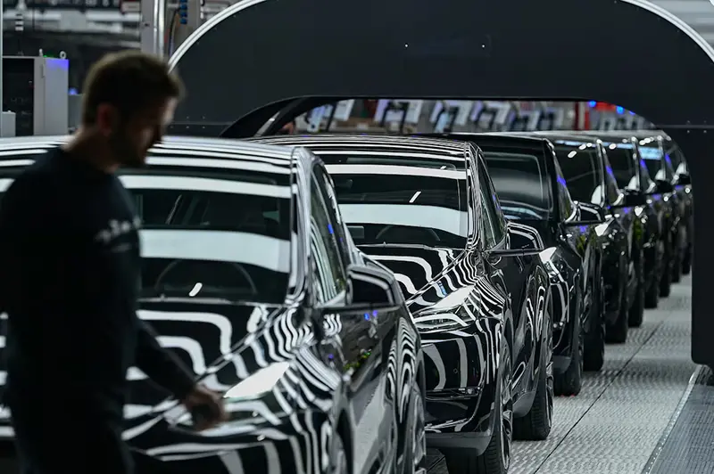 Model Y cars are pictured during the opening ceremony of the new Tesla Gigafactory for electric cars in Gruenheide, Germany, March 22, 2022. Patrick Pleul/Pool via REUTERS