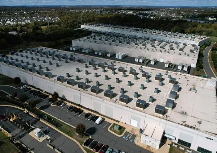 An aerial view of an Amazon Web Services Data Center known as US East 1 in Ashburn, Virginia, U.S., October 20, 2025. REUTERS/Jonathan Ernst