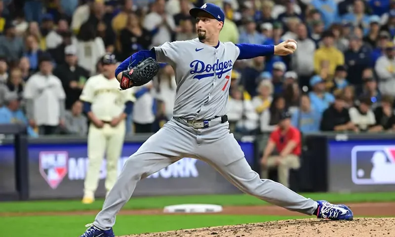 Los Angeles Dodgers starting pitcher Blake Snell (7) throws during the sixth inning against the Milwaukee Brewers during game one of the NLCS round for the 2025 MLB playoffs at American Family Field. Mandatory Credit: Benny Sieu-Imagn Images