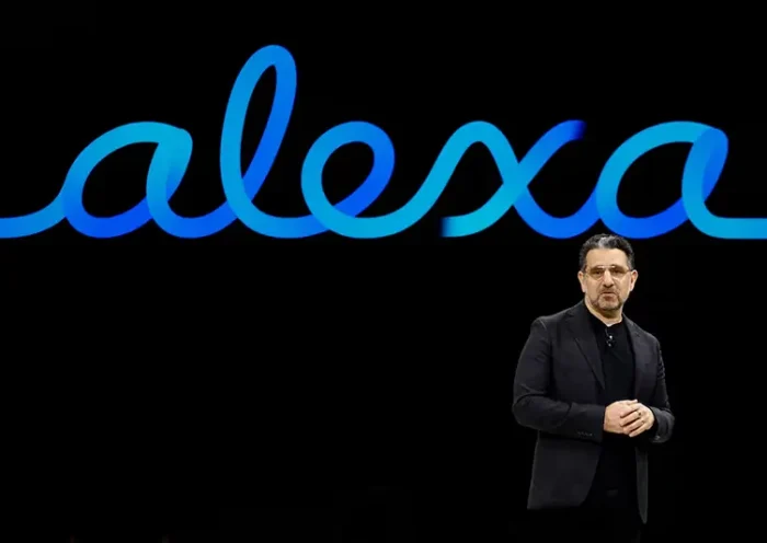 Panos Panay, head of devices for Amazon, speaks about Alexa during an Amazon event showcasing new products in New York City, U.S., September 30, 2025. REUTERS/Kylie Cooper
