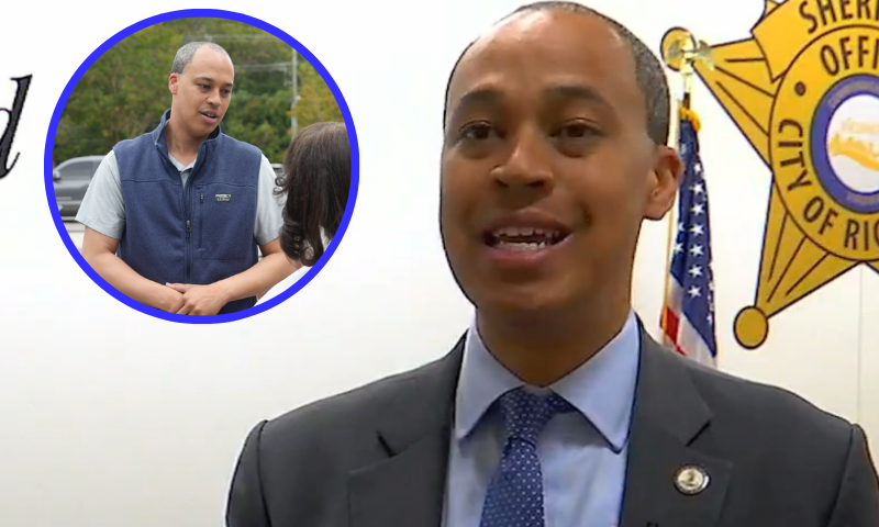 (L) Photo via: @jonesjay. / (Background) Photo via: WFXR News footage screenshot taken of Democrat Virginia AG nominee.