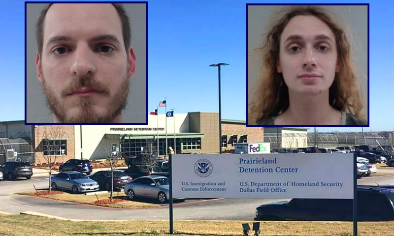 (Background) The Prairieland Detention Center in Alvarado, Texas. (Photo: Mark David Smith/Fort Worth Star-Telegram/Tribune News Service via Getty Images -- obtained by ICE. / (R-Top) Cameron Arnold (Photo via: Johnson County Sheriff’s Office) / (L-Top) Zachary Evetts (Photo via: Johnson County Sheriff’s Office)