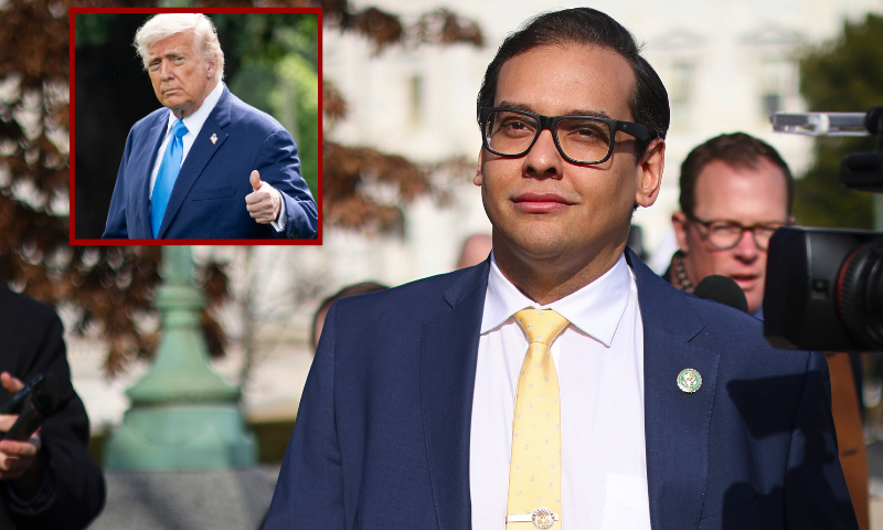 (L) US President Donald Trump gives a thumbs up while walking to Marine One on the South Lawn as he departs the White House in Washington, DC, on June 6, 2025, en route to New Jersey for the weekend. US President Donald Trump said Friday that Elon Musk had "lost his mind" but insisted he wanted to move on from the fiery split with his billionaire former ally. The blistering public break-up between the world's richest person and the world's most powerful is fraught with political and economic risks all round. (Photo by SAUL LOEB / AFP) (Photo by SAUL LOEB/AFP via Getty Images) / (Background) WASHINGTON, DC - JANUARY 12: Rep. George Santos (R-NY) leaves the U.S. Capitol on January 12, 2023 in Washington, DC. The Nassau County party chairman, Joseph G. Cairo Jr. and other New York Republican officials called on Santos to resign as investigations grow into his finances, campaign spending and false statements on the campaign trail. Santos announced in a tweet that he would not resign. (Photo by Win McNamee/Getty Images)