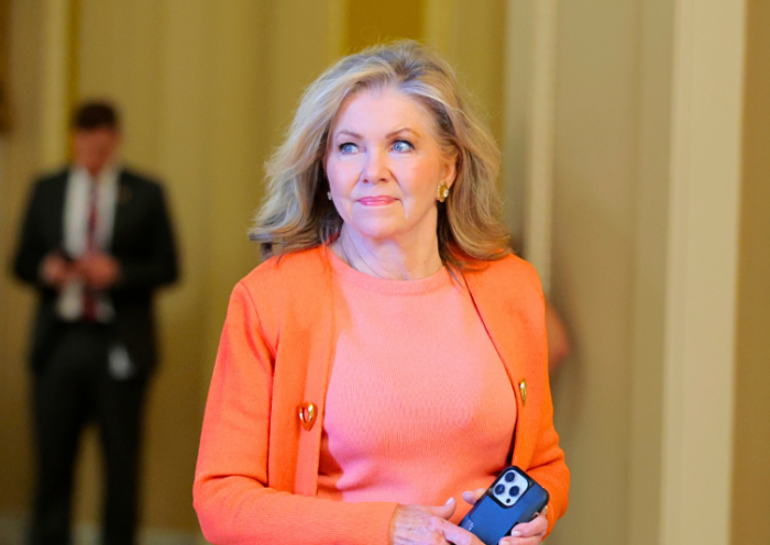 WASHINGTON, DC - JUNE 16: U.S. Sen. Marsha Blackburn (R-TN) walks through the U.S.Capitol Building June 16, 2025 in Washington, DC. Senate members return this week to continue consideration of U.S. President Donald Trump's "Big, Beautiful Bill," the budget and tax reconciliation bill. Later this week Senators will be briefed by the Senate sergeant at arms and Capitol Police on on information regarding the shooting of state lawmakers in Minnesota. (Photo by Anna Moneymaker/Getty Images)
