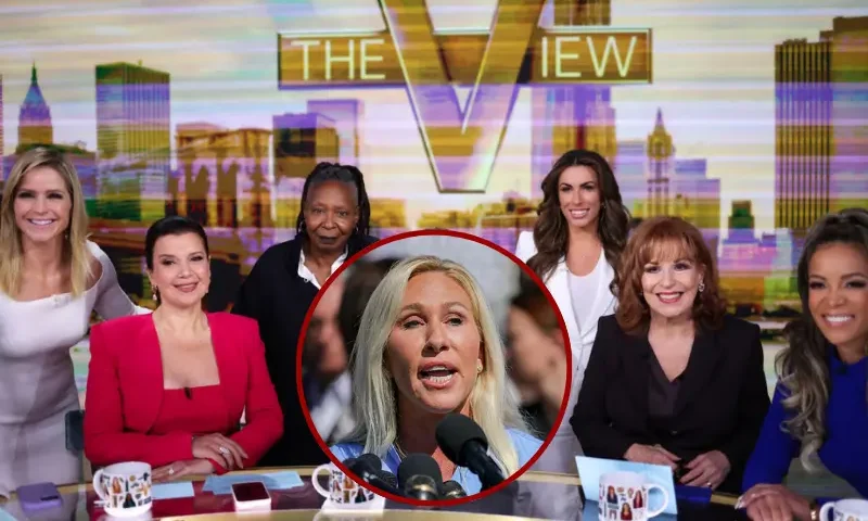 US Vice President and Democratic presidential nominee Kamala Harris (C) is pictured in studio at ABC during a break in the recording of the show "The View" with hosts (L-R) Sara Haines, Ana Navarro, Whoopi Goldberg, Alyssa Farah Griffin, Joy Behar and Sunny Hostin in New York on October 8, 2024. (Photo by Charly TRIBALLEAU / AFP) (Photo by CHARLY TRIBALLEAU/AFP via Getty Images) / U.S. Representative Marjorie Taylor Greene (R-GA) speaks at a press conference alongside alleged victims of Jeffrey Epstein at the U.S. Capitol in Washington, D.C. on September 3, 2025, announcing the Epstein Files Transparency Act, which calls for the release of all unclassified documents in the Jeffrey Epstein case. (Photo by Bryan Dozier / Middle East Images via AFP) (Photo by BRYAN DOZIER/Middle East Images/AFP via Getty Images)