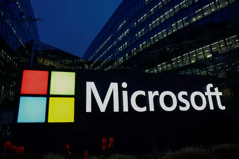 A view shows a Microsoft logo at Microsoft offices in Issy-les-Moulineaux near Paris, France, March 25, 2024. REUTERS/Gonzalo Fuentes/File Photo