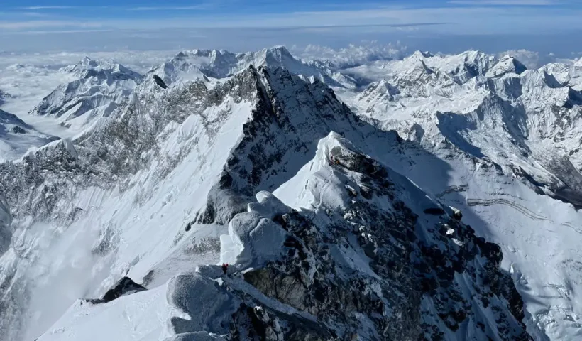 In this picture taken on May 31, 2021 shows the Himlayan range as seen from the summit of Mount Everest (8,848.86-metre), in Nepal. (Photo by Lakpa SHERPA / AFP) (Photo by LAKPA SHERPA/AFP via Getty Images)