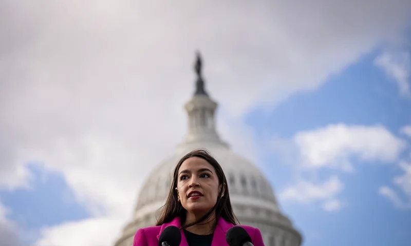 WASHINGTON, DC - JANUARY 26: Rep. Alexandria Ocasio-Cortez (D-NY) speaks during a news conference with Democratic lawmakers about the Biden administrations border politics, outside the U.S. Capitol on January 26, 2023 in Washington, DC. A group of 77 Democratic lawmakers sent a letter to President Joe Biden this week criticizing his administrations policies restricting asylum access for migrants crossing the southern border. (Photo by Drew Angerer/Getty Images)
