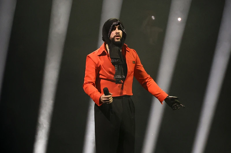 NEW YORK, NEW YORK - APRIL 11: Bad Bunny performs during his "Most Wanted" tour at Barclays Center on April 11, 2024 in New York City. (Photo by Marleen Moise/Getty Images)