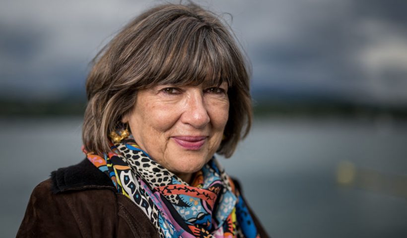 British-Iranian journalist and television host Christiane Amanpour poses for a photograph during the presentation of the exhibition "Dessins pour la liberte" (Cartoons for peace), marking the international press freedom day on the shores of Lake Geneva, in Geneva on May 3, 2024. (Photo by Fabrice COFFRINI / AFP) (Photo by FABRICE COFFRINI/AFP via Getty Images)