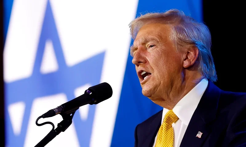 WASHINGTON, DC - SEPTEMBER 19: Republican presidential nominee former U.S. President Donald Trump delivers remarks at the Israeli American Council National Summit at the Washington Hilton on September 19, 2024 in Washington, DC. Trump addressed the pro-Israel conference, stating that if he is not elected president Israel will be “eradicated” within two years. (Photo by Kevin Dietsch/Getty Images)