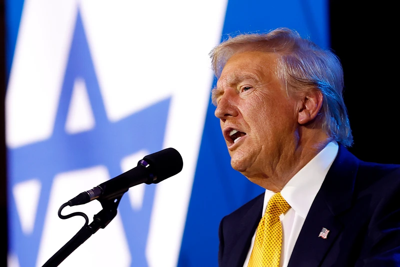 WASHINGTON, DC - SEPTEMBER 19: Republican presidential nominee former U.S. President Donald Trump delivers remarks at the Israeli American Council National Summit at the Washington Hilton on September 19, 2024 in Washington, DC. Trump addressed the pro-Israel conference, stating that if he is not elected president Israel will be “eradicated” within two years. (Photo by Kevin Dietsch/Getty Images)