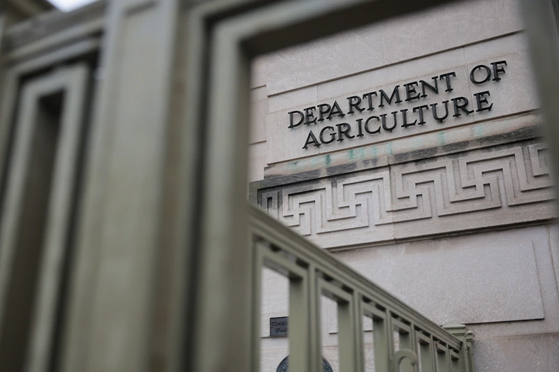 WASHINGTON, DC - APRIL 11: Rain falls on the U.S. Department of Agriculture (USDA) building on April 11, 2025 in Washington, DC. President Donald Trump's administration is reportedly considering closing the USDA headquarters in Washington, D.C. following staff cuts after the Feb. 11 executive order to reduce the federal workforce. (Photo by Kayla Bartkowski/Getty Images)