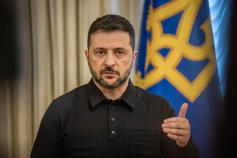 KYIV, UKRAINE - SEPTEMBER 27: Ukraine's President Volodymyr Zelensky speaks to journalists and answers questions in Ukraine's Presidential Office after retuning from the US where he met with U.S. President Donald Trump and spoke at the United Nations General Assembly, on September 27, 2025 in Kyiv, Ukraine. (Photo by Ed Ram/Getty Images)
