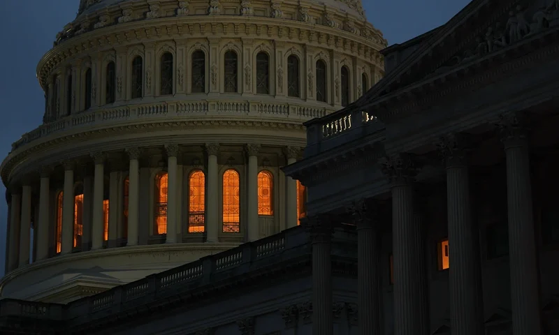 WASHINGTON, DC - SEPTEMBER 29: A view of the U.S. Capitol as the sun sets on September 29, 2025 in Washington, DC. House and Senate leadership met with President Donald Trump earlier in the day at the White House to try and avoid a government shutdown at midnight September 30. (Photo by Anna Moneymaker/Getty Images)