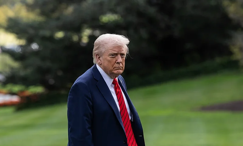U.S. President Donald Trump on October 10, 2025 in Washington, DC. President Trump traveled to Walter Reed to visit with troops and receive a medical check up. (Photo by Anna Rose Layden/Getty Images)