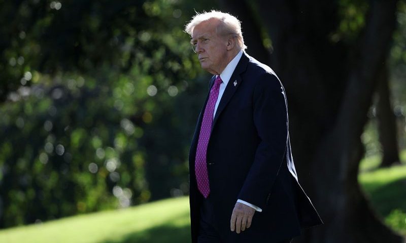 WASHINGTON, DC - OCTOBER 17: U.S. President Donald Trump walks across the South Lawn of the White House as he prepares to board Marine One on October 17, 2025 in Washington, DC. President Trump is traveling to Florida for the weekend. (Photo by Win McNamee/Getty Images)