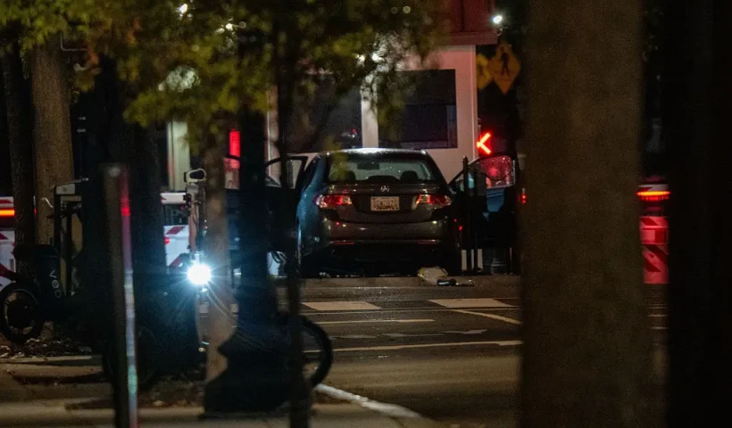 WASHINGTON, DC - OCTOBER 21: A bomb detection robot inspects a vehicle that rammed a security barricade at the White House complex on October 21, 2025 in Washington, DC. The Secret Service reported that one individual was arrested and that the vehicle is now deemed safe. (Photo by Andrew Leyden/Getty Images)