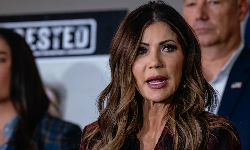 GARY, INDIANA - OCTOBER 30: U.S. Secretary of Homeland Security Kristi Noem speaks during a press conference to discuss ongoing immigration enforcement efforts in Chicago and its suburbs on October 30, 2025, in Gary, Indiana. Noem discussed new limits on commercial driver's licenses for non-citizens as part of the broader Operation Midway Blitz enforcement effort, a federal initiative by President Donald Trump's administration, across the Chicago region. (Photo by Jamie Kelter Davis/Getty Images)