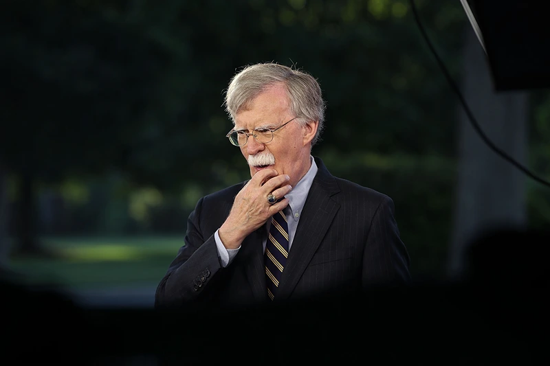 WASHINGTON, DC - MAY 09: National Security Adviser John Bolton speaks on a morning television show from the grounds of the White House, on May 9, 2018 in Washington, DC. Yesterday President Donald Trump announced that America was withdrawing from the Iran nuclear deal. (Photo by Mark Wilson/Getty Images)