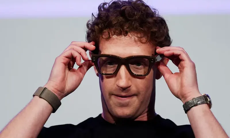 Meta CEO Mark Zuckerberg wears the Meta Ray-Ban Display glasses during the Meta Connect event at the company's headquarters in Menlo Park, California, U.S., September 17, 2025. REUTERS/Carlos Barria TPX IMAGES OF THE DAY