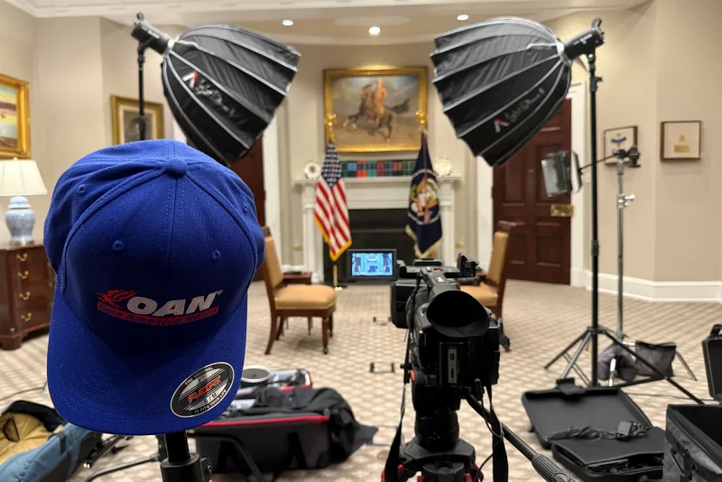 The Roosevelt Room in the White House before President Trump sits down with OAN’s Daniel Baldwin for an exclusive interview on October 1, 2025. (Photo courtesy: OAN)